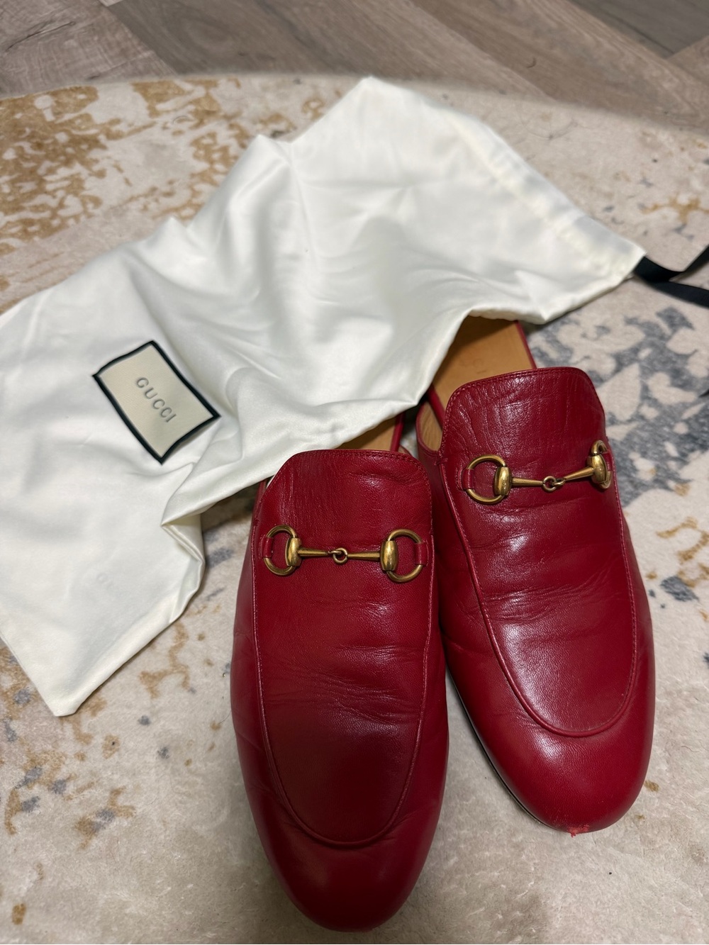 Gucci Men’s Red Leather Horsebit Slip-On Loafers